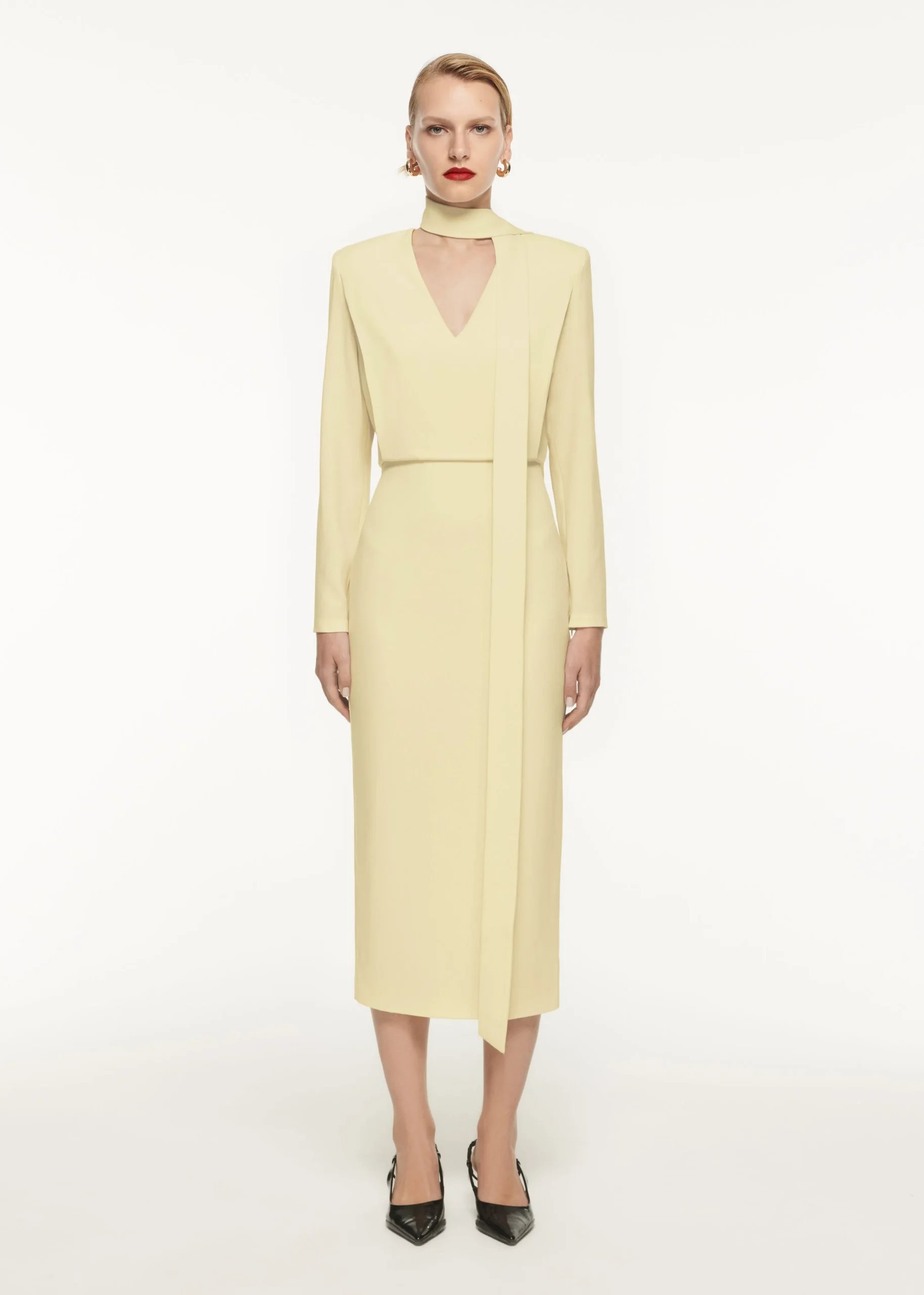Ready To Wear|Ready To Wear Roland Mouret Long Sleeve Satin Crepe Midi Dress Yellow
