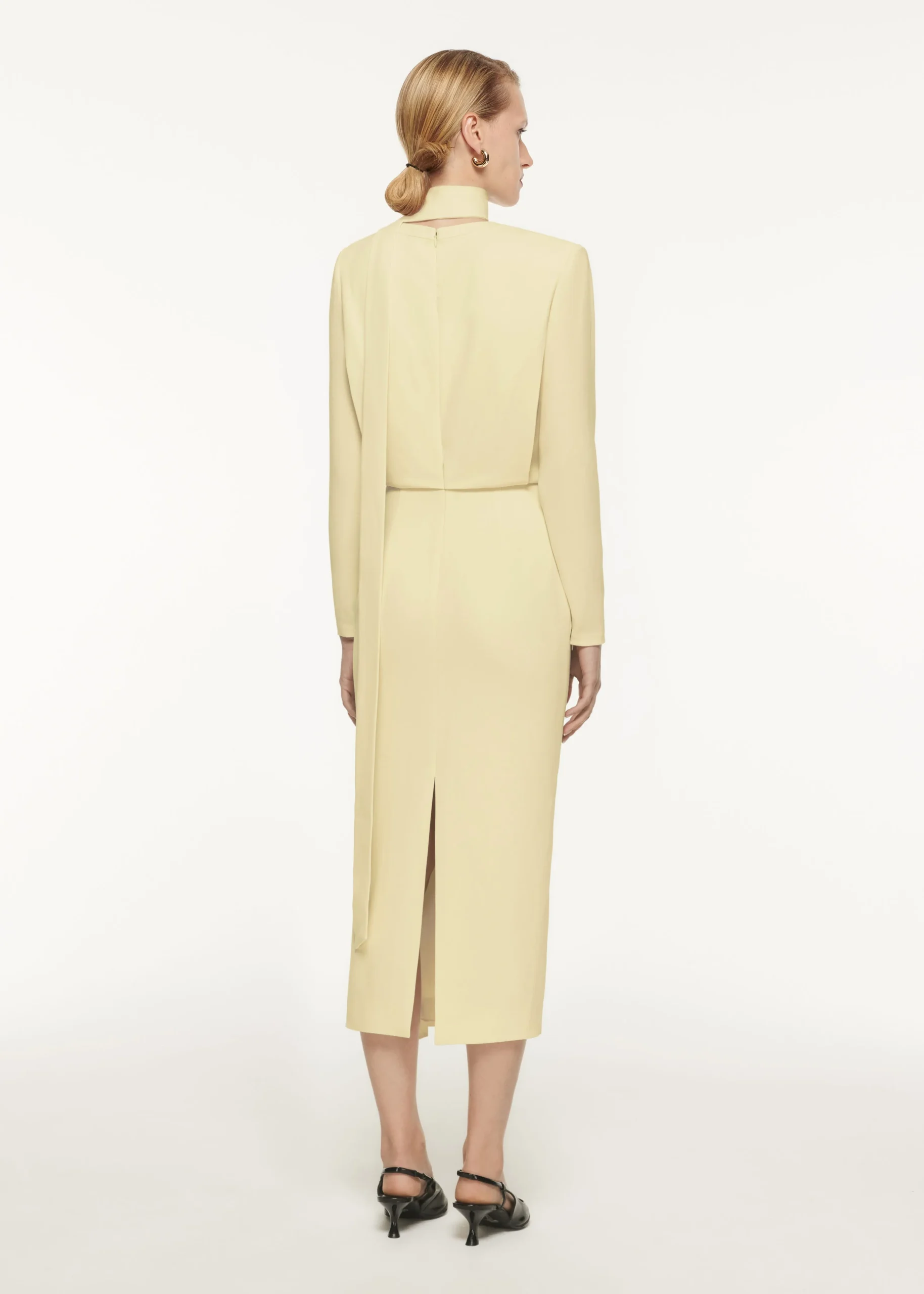 Ready To Wear|Ready To Wear Roland Mouret Long Sleeve Satin Crepe Midi Dress Yellow