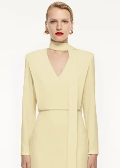 Ready To Wear|Ready To Wear Roland Mouret Long Sleeve Satin Crepe Midi Dress Yellow