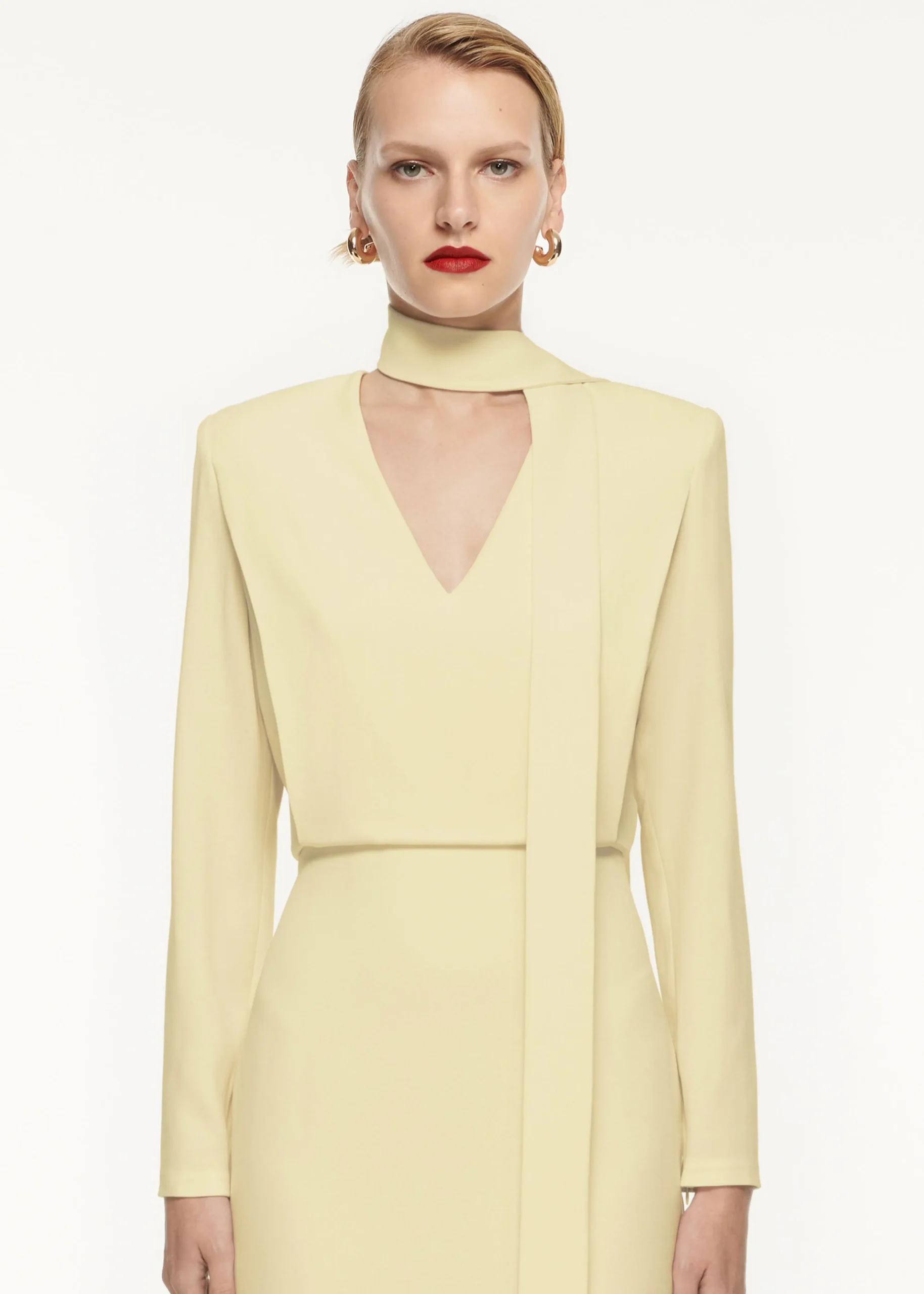Ready To Wear|Ready To Wear Roland Mouret Long Sleeve Satin Crepe Midi Dress Yellow