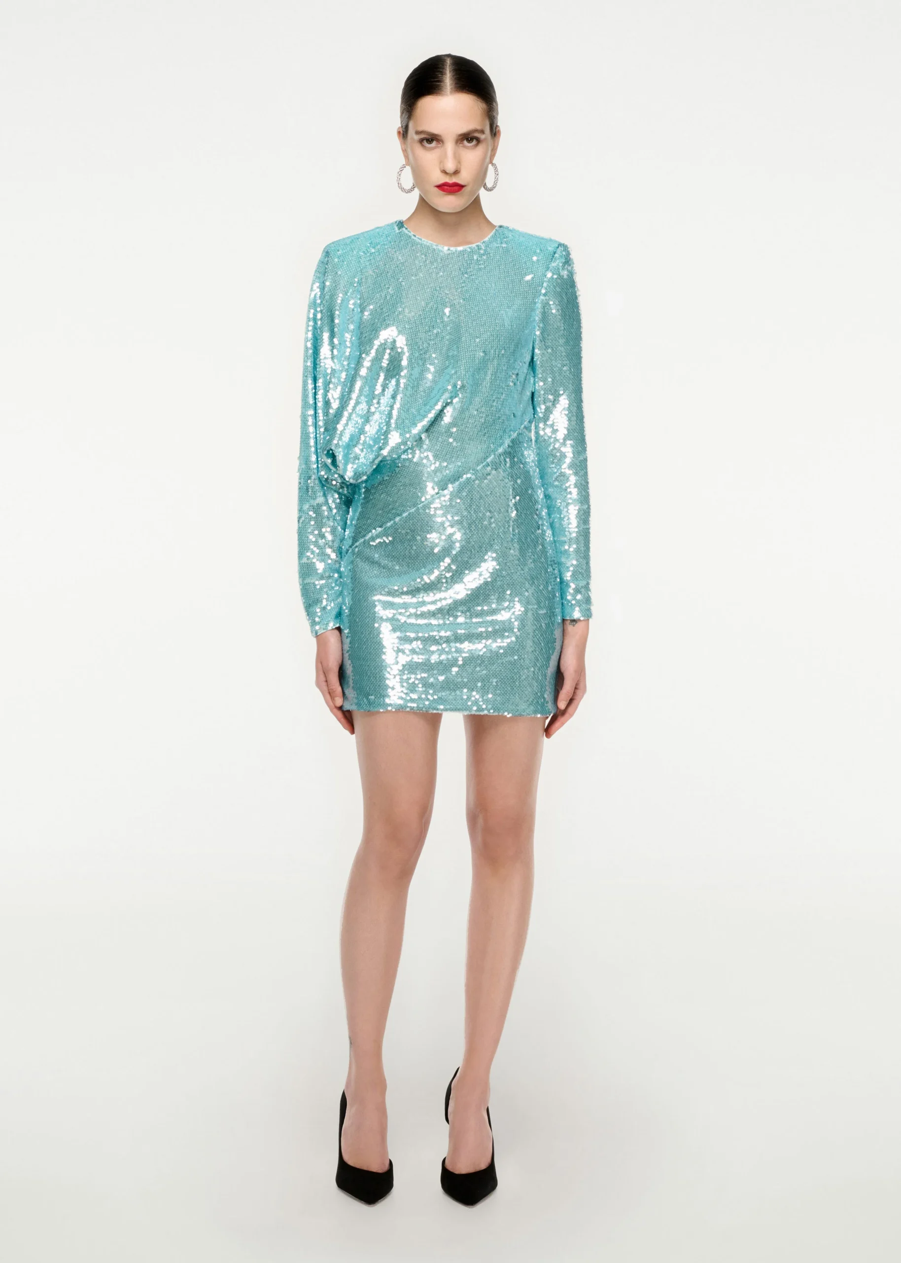Ready To Wear|Ready To Wear Roland Mouret Long Sleeve Sequin Mini Dress Blue
