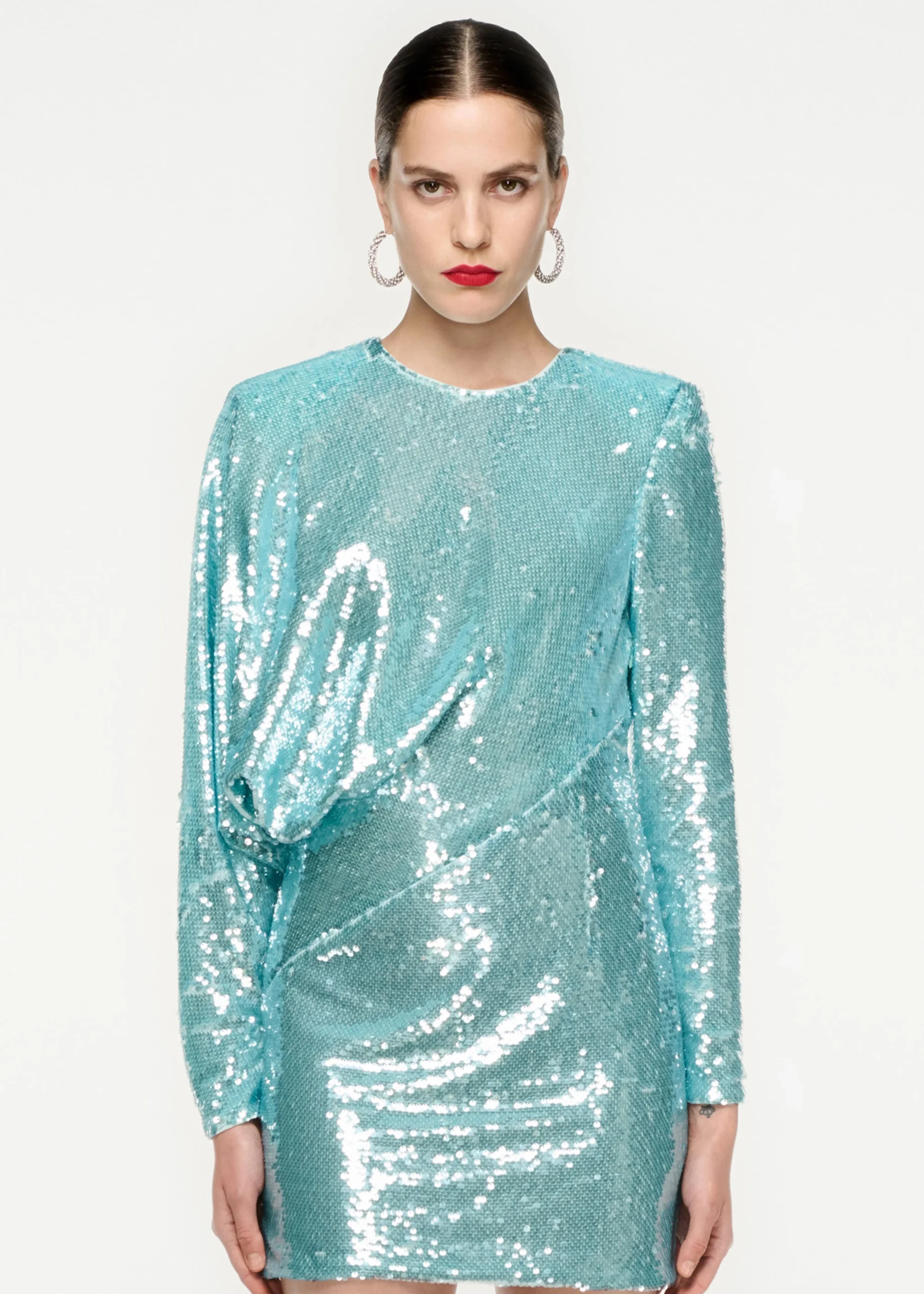 Ready To Wear|Ready To Wear Roland Mouret Long Sleeve Sequin Mini Dress Blue