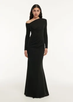 Ready To Wear|Ready To Wear Roland Mouret Long Sleeve Stretch Cady Drape Maxi Dress