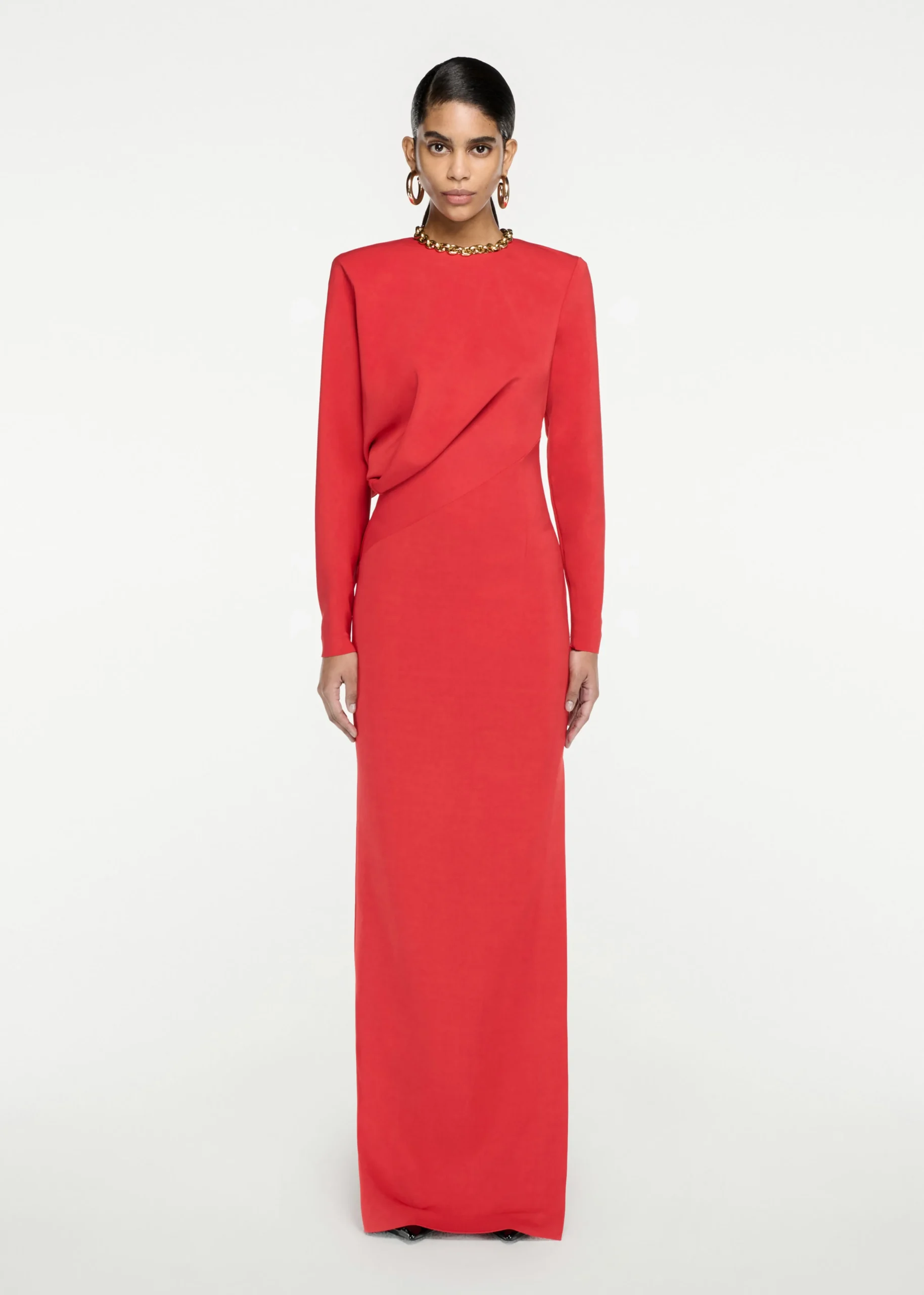 Ready To Wear|Ready To Wear Roland Mouret Long Sleeve Stretch Cady Maxi Dress Red