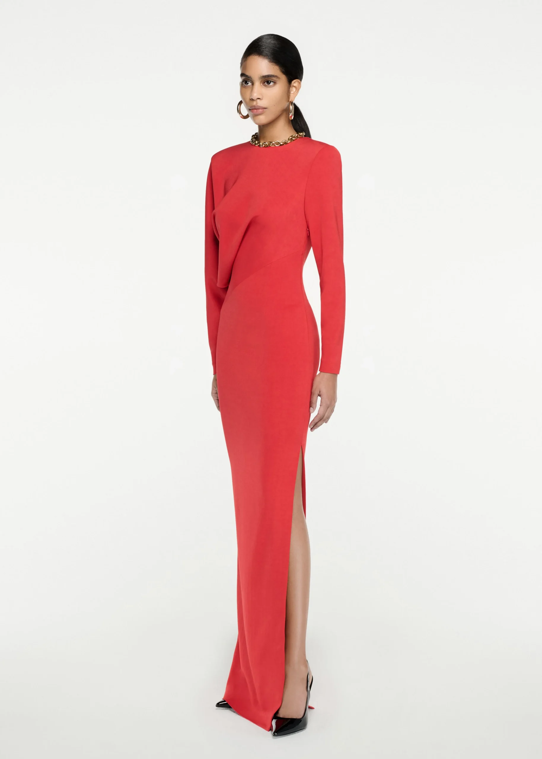 Ready To Wear|Ready To Wear Roland Mouret Long Sleeve Stretch Cady Maxi Dress Red