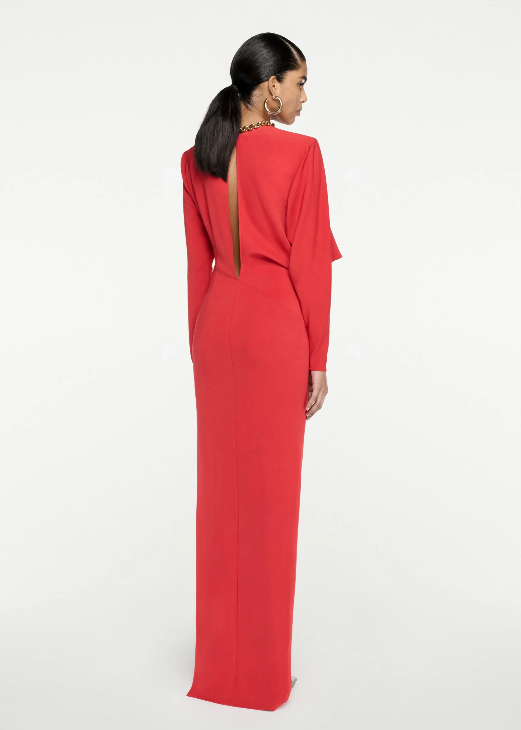 Ready To Wear|Ready To Wear Roland Mouret Long Sleeve Stretch Cady Maxi Dress Red