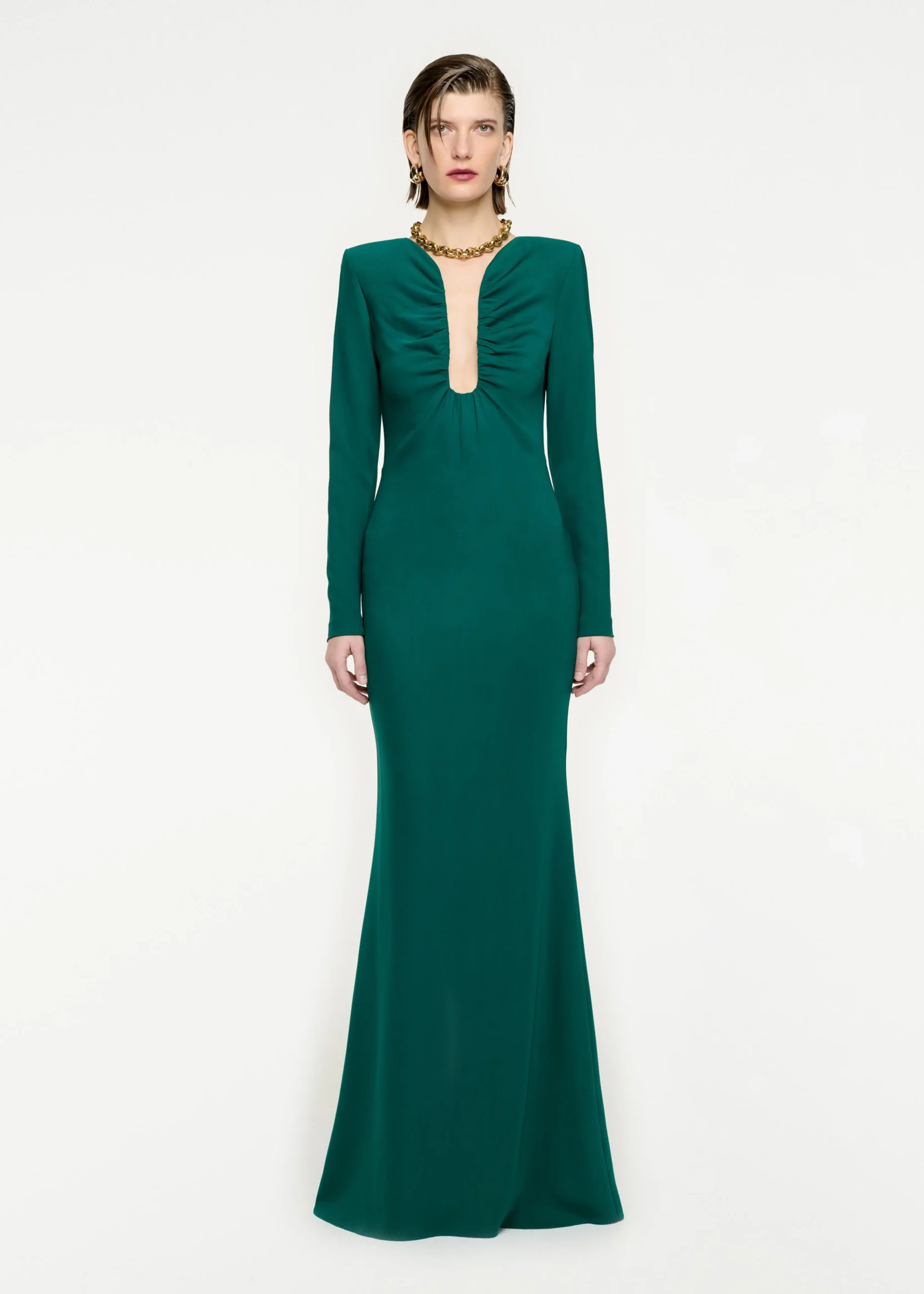 Ready To Wear Roland Mouret Long Sleeve Stretch Cady Maxi Dress Green
