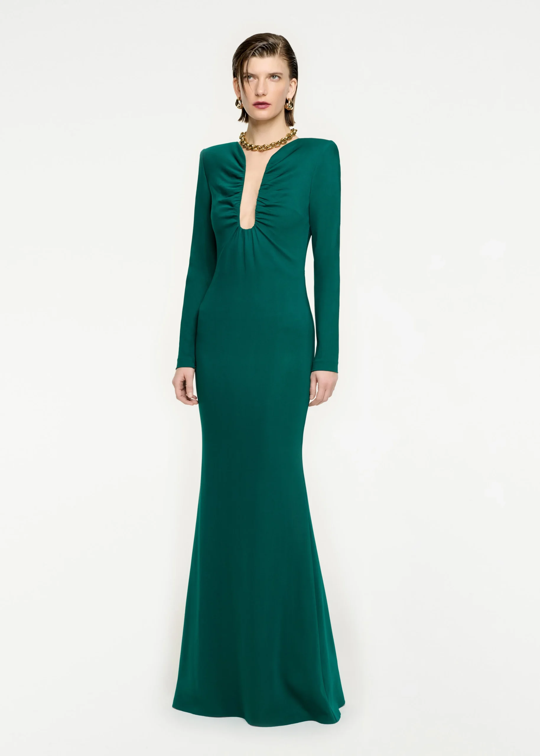 Ready To Wear Roland Mouret Long Sleeve Stretch Cady Maxi Dress Green