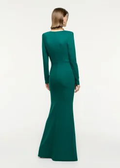 Ready To Wear Roland Mouret Long Sleeve Stretch Cady Maxi Dress Green