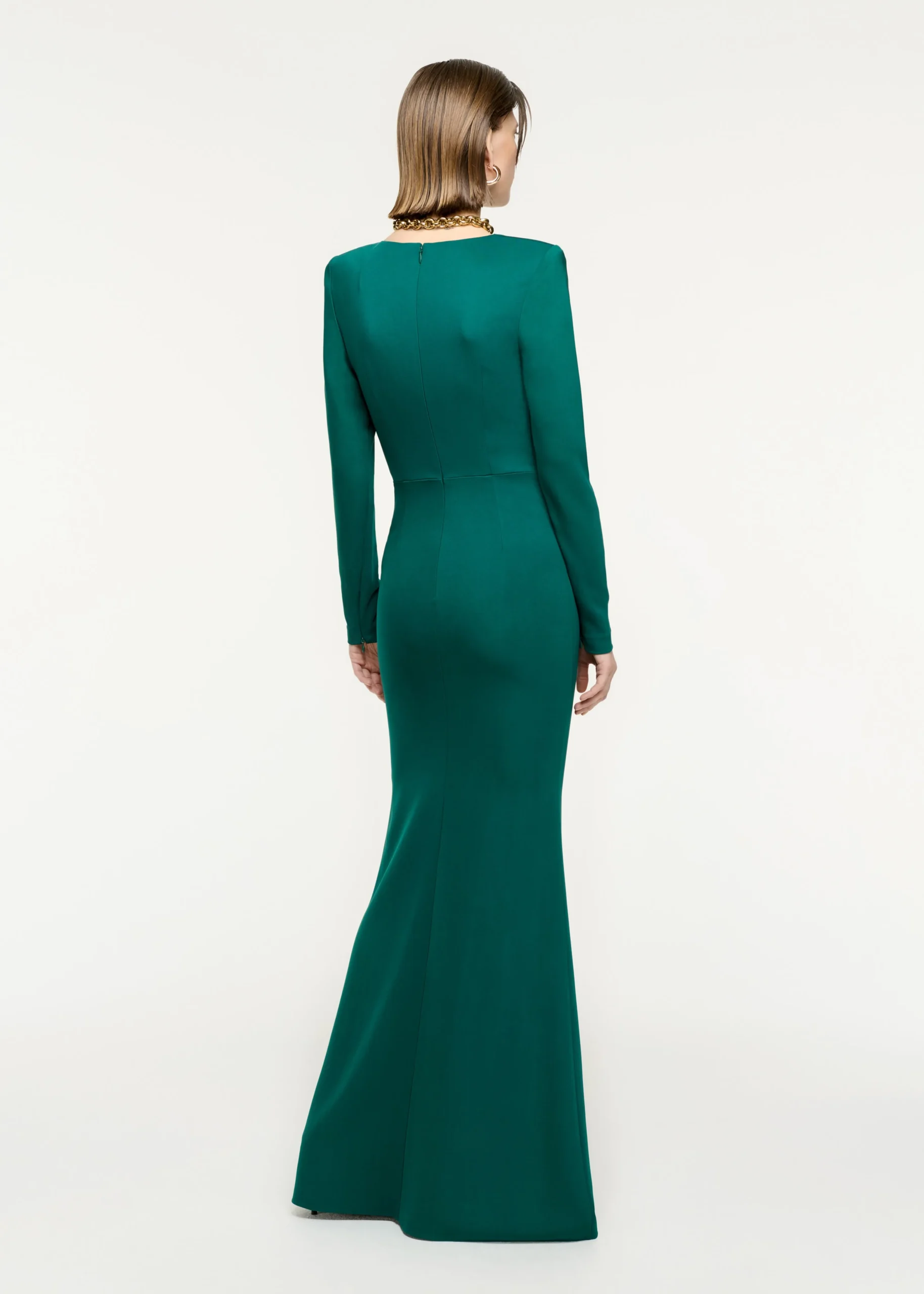 Ready To Wear Roland Mouret Long Sleeve Stretch Cady Maxi Dress Green