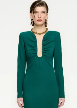 Ready To Wear Roland Mouret Long Sleeve Stretch Cady Maxi Dress Green