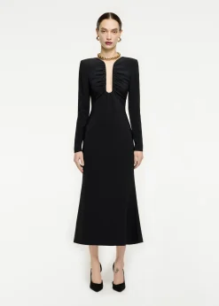 Ready To Wear|Ready To Wear Roland Mouret Long Sleeve Stretch Cady Midi Dress Black