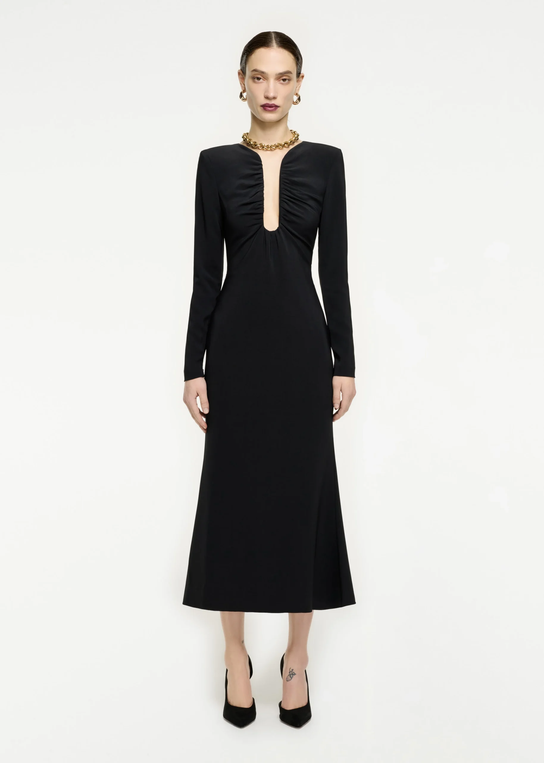 Ready To Wear|Ready To Wear Roland Mouret Long Sleeve Stretch Cady Midi Dress Black