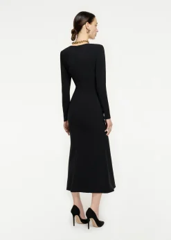 Ready To Wear|Ready To Wear Roland Mouret Long Sleeve Stretch Cady Midi Dress Black