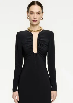 Ready To Wear|Ready To Wear Roland Mouret Long Sleeve Stretch Cady Midi Dress Black