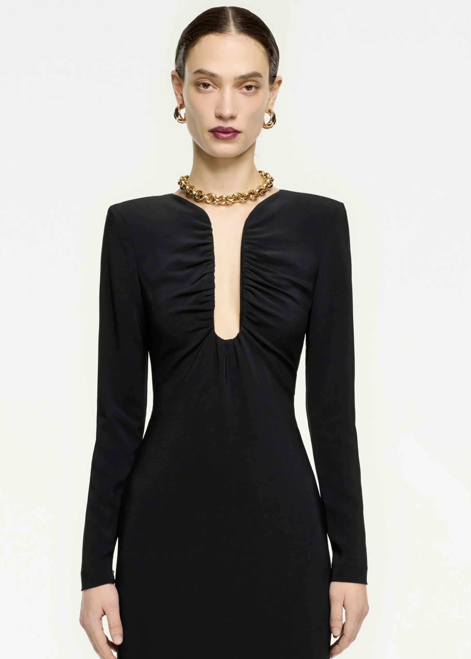 Ready To Wear|Ready To Wear Roland Mouret Long Sleeve Stretch Cady Midi Dress Black