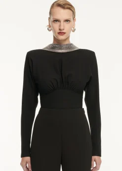 Ready To Wear|Ready To Wear Roland Mouret Long Sleeve Stretch Cady Embellished Top