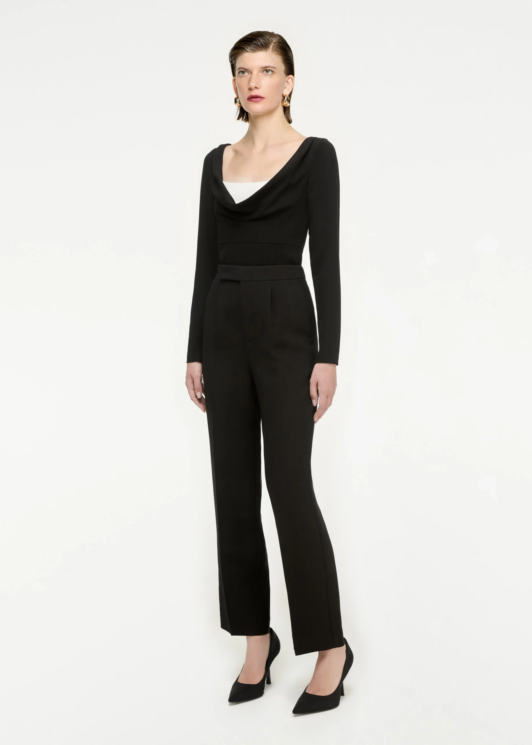 Ready To Wear|Ready To Wear Roland Mouret Long Sleeve Stretch Cady Top Monochrome