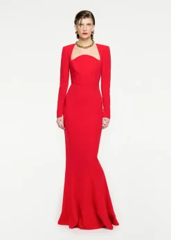 Ready To Wear|Ready To Wear Roland Mouret Long Sleeve Stretch Cady Maxi Dress Red