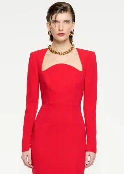 Ready To Wear|Ready To Wear Roland Mouret Long Sleeve Stretch Cady Maxi Dress Red