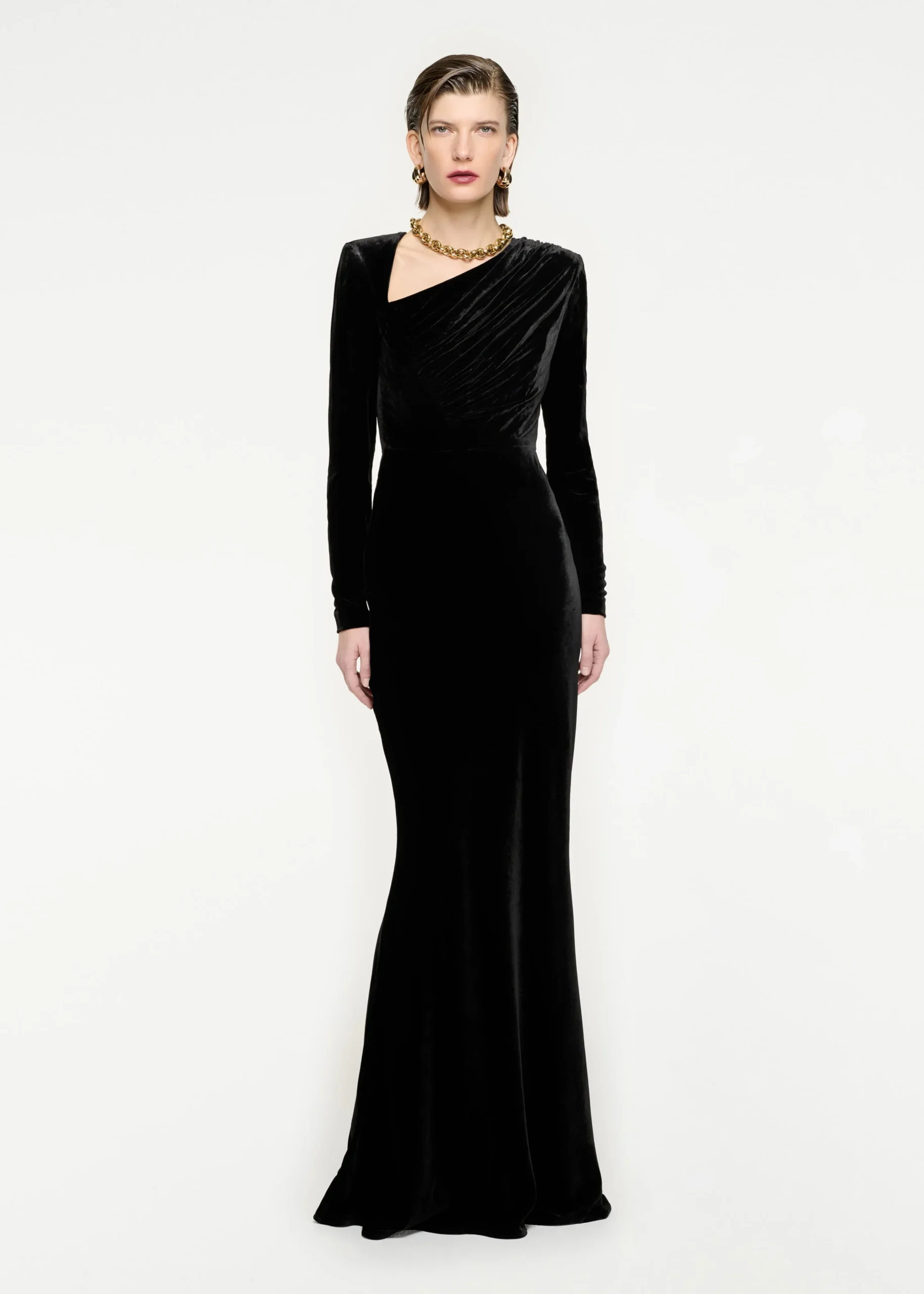 Ready To Wear|Ready To Wear Roland Mouret Long Sleeve Velvet Maxi Dress Black