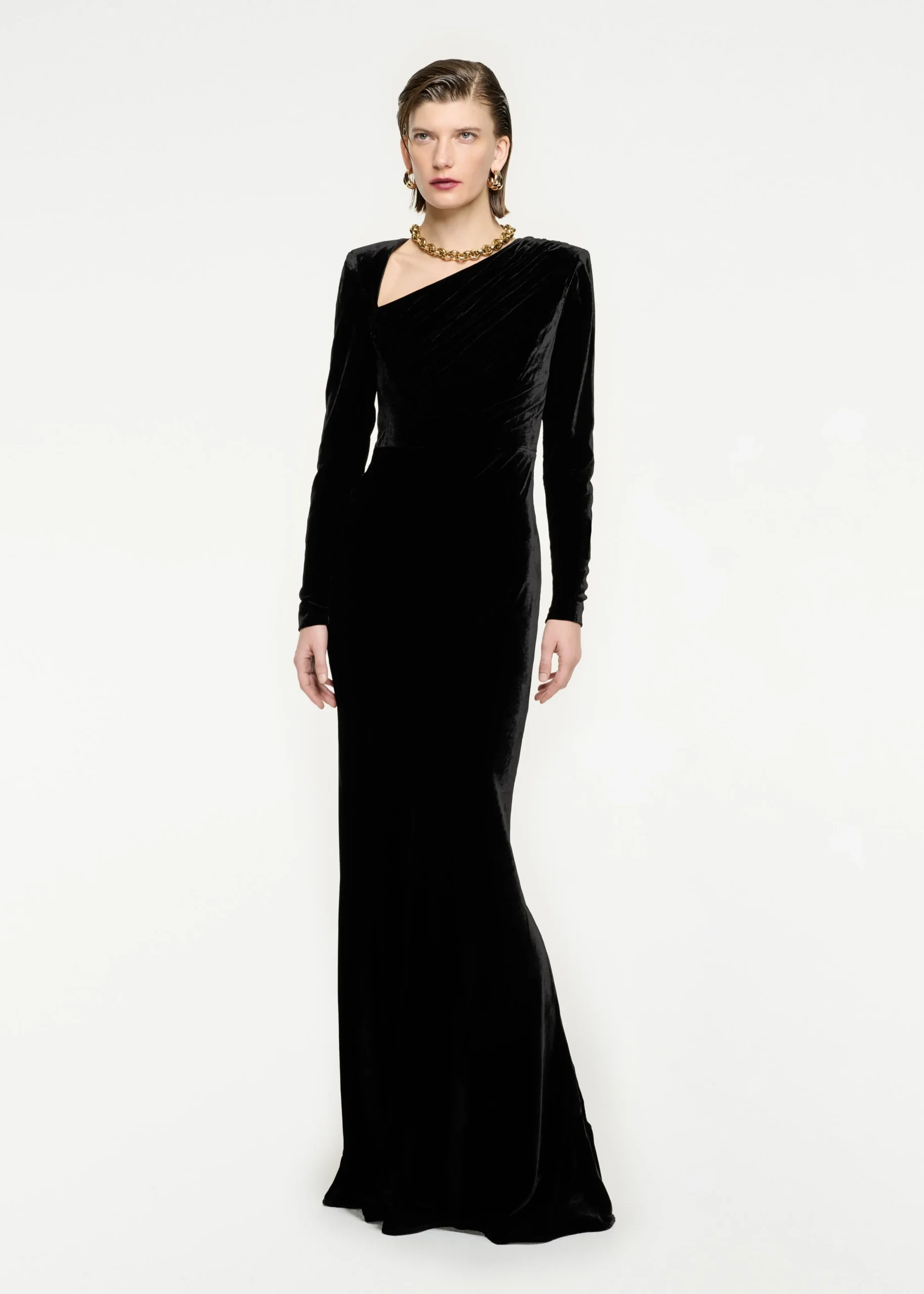Ready To Wear|Ready To Wear Roland Mouret Long Sleeve Velvet Maxi Dress Black