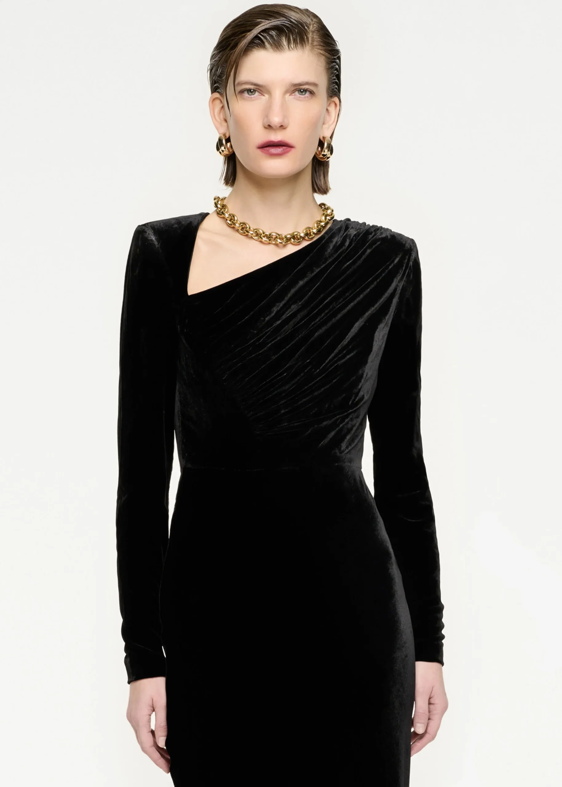 Ready To Wear|Ready To Wear Roland Mouret Long Sleeve Velvet Maxi Dress Black