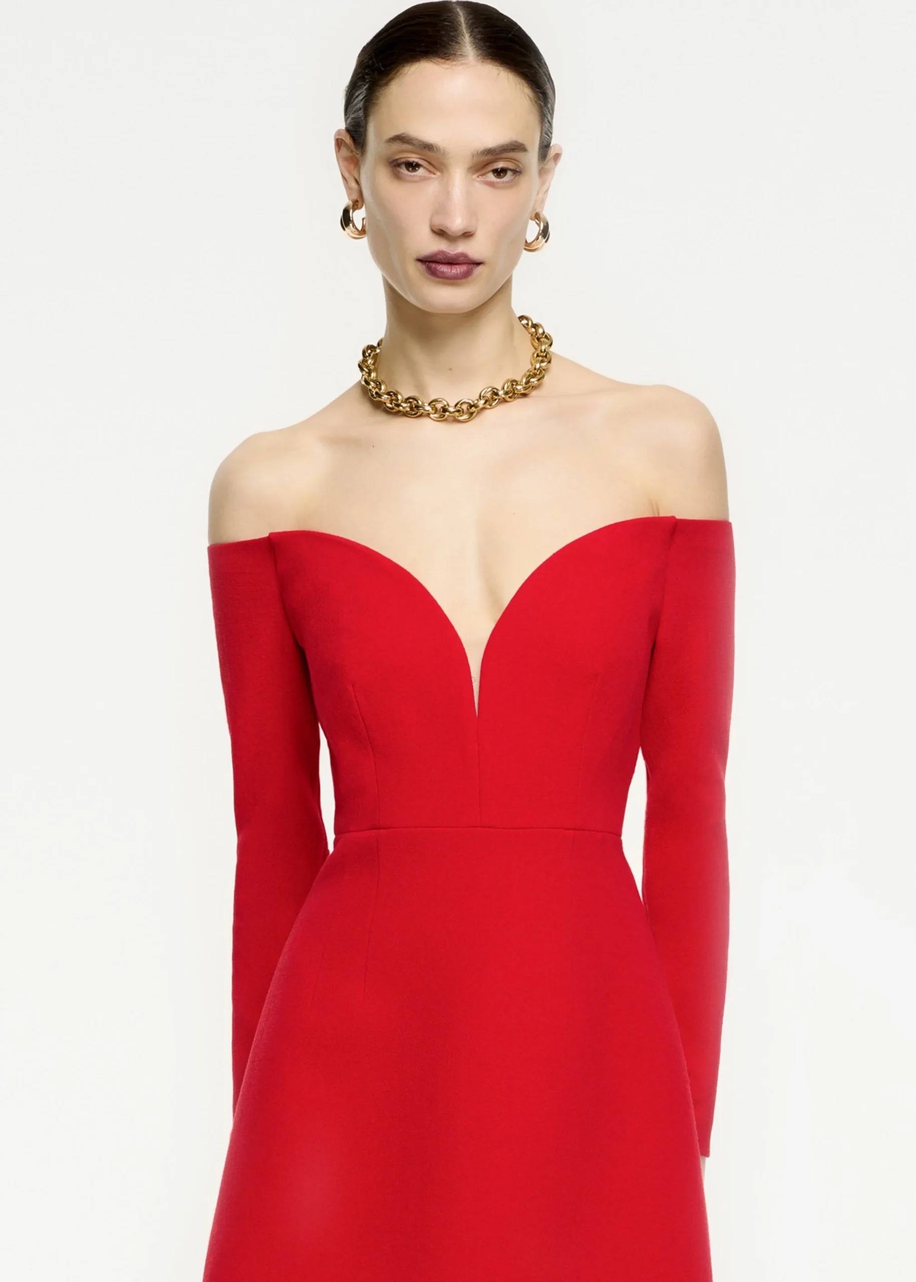Ready To Wear|Ready To Wear Roland Mouret Long Sleeve Wool Crepe Mini Dress Red