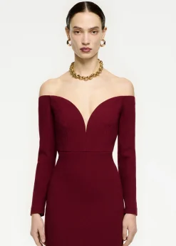 Ready To Wear|Ready To Wear Roland Mouret Long Sleeve Wool Crepe Midi Dress Maroon