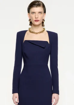 Ready To Wear|Ready To Wear Roland Mouret Long Sleeve Wool Crepe Midi Dress Navy