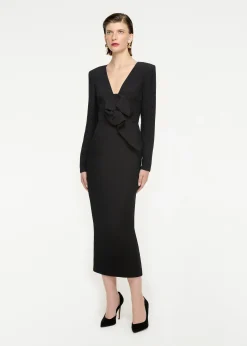 Ready To Wear|Ready To Wear Roland Mouret Long Sleeve Wool Silk Midi Dress Black