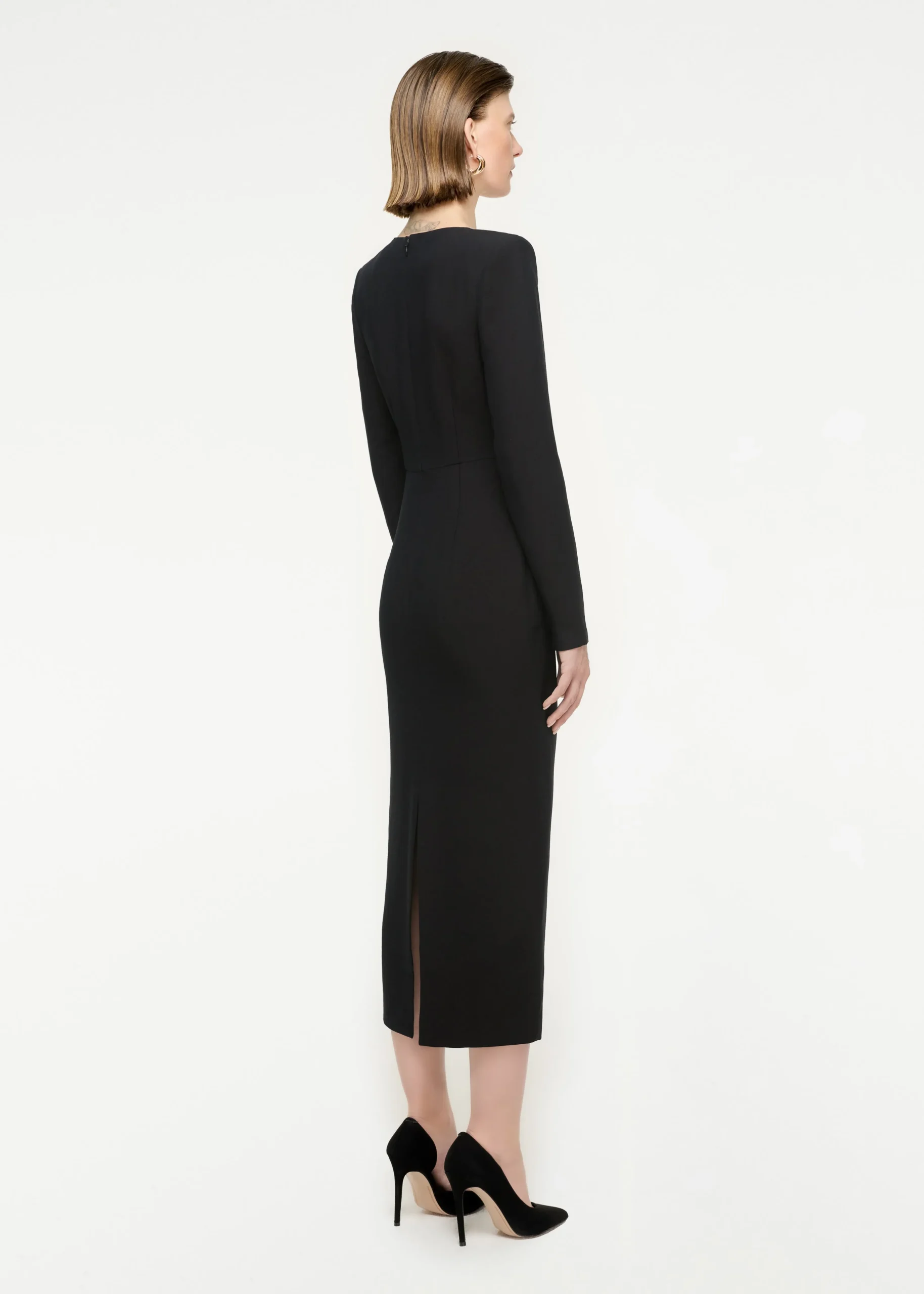 Ready To Wear|Ready To Wear Roland Mouret Long Sleeve Wool Silk Midi Dress Black