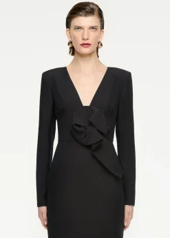 Ready To Wear|Ready To Wear Roland Mouret Long Sleeve Wool Silk Midi Dress Black
