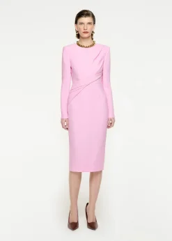 Ready To Wear|Ready To Wear Roland Mouret Long Sleeve Wool Silk Midi Dress Pink