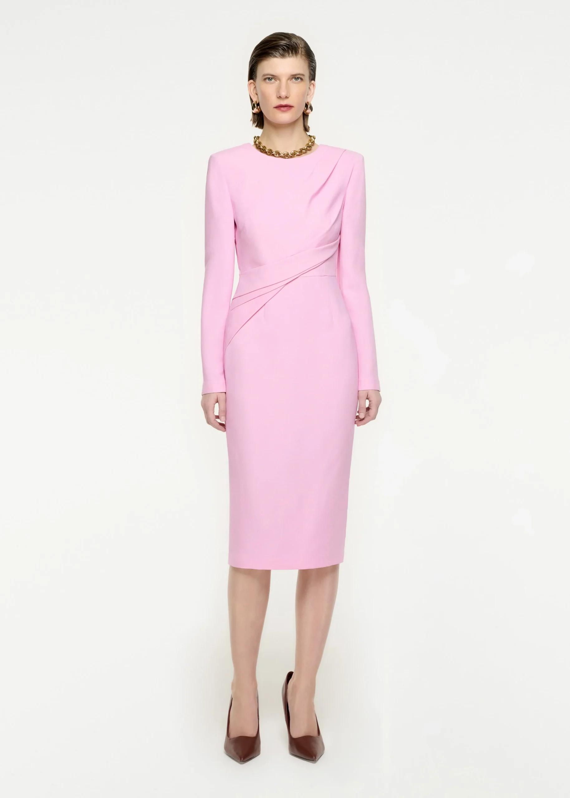 Ready To Wear|Ready To Wear Roland Mouret Long Sleeve Wool Silk Midi Dress Pink