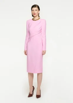 Ready To Wear|Ready To Wear Roland Mouret Long Sleeve Wool Silk Midi Dress Pink