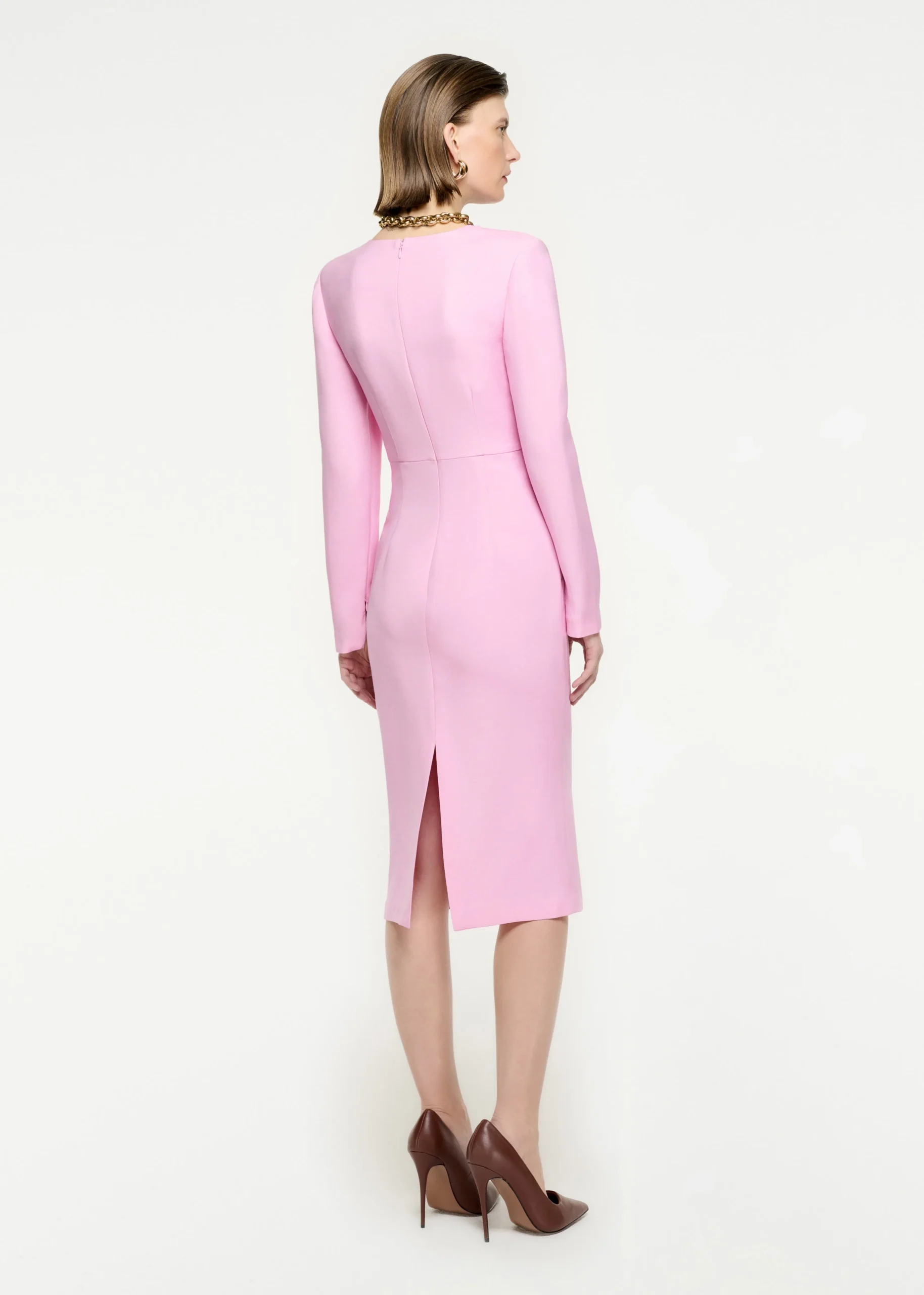 Ready To Wear|Ready To Wear Roland Mouret Long Sleeve Wool Silk Midi Dress Pink