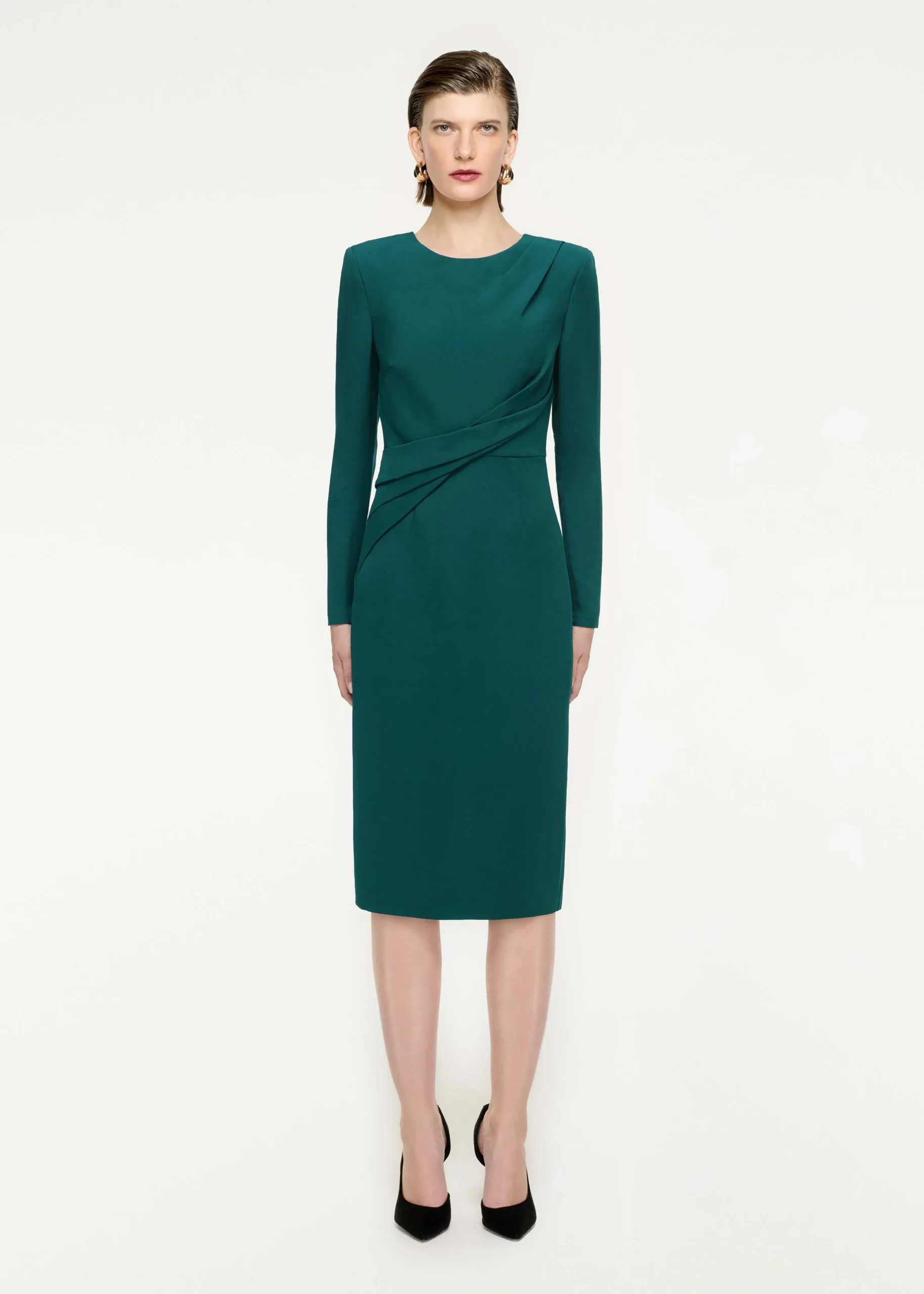 Ready To Wear|Ready To Wear Roland Mouret Long Sleeve Wool Silk Midi Dress Green