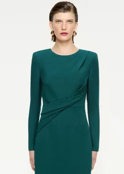 Ready To Wear|Ready To Wear Roland Mouret Long Sleeve Wool Silk Midi Dress Green