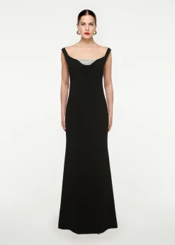 Ready To Wear|Ready To Wear Roland Mouret Off Shoulder Cady Diamante Gown Black