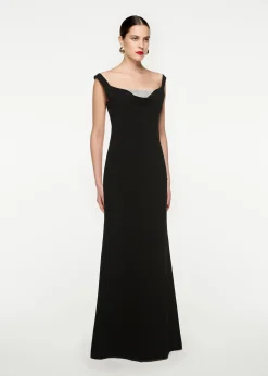 Ready To Wear|Ready To Wear Roland Mouret Off Shoulder Cady Diamante Gown Black