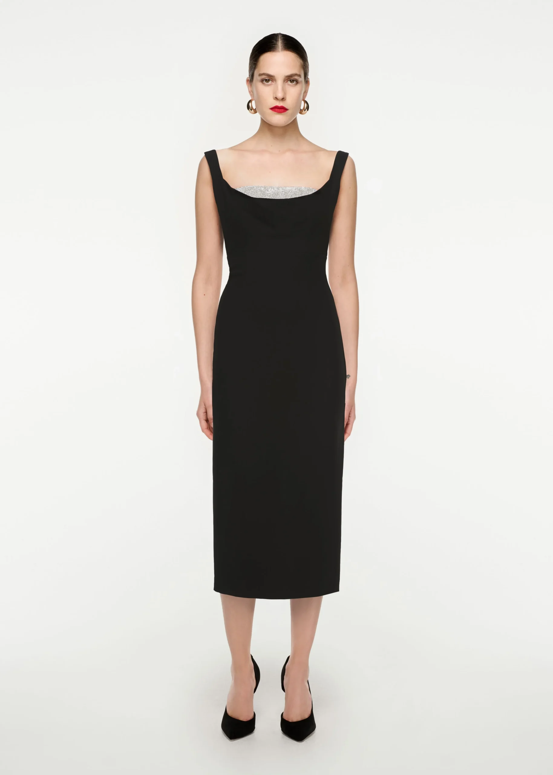Ready To Wear|Ready To Wear Roland Mouret Off Shoulder Silk Wool Diamante Midi Dress Black