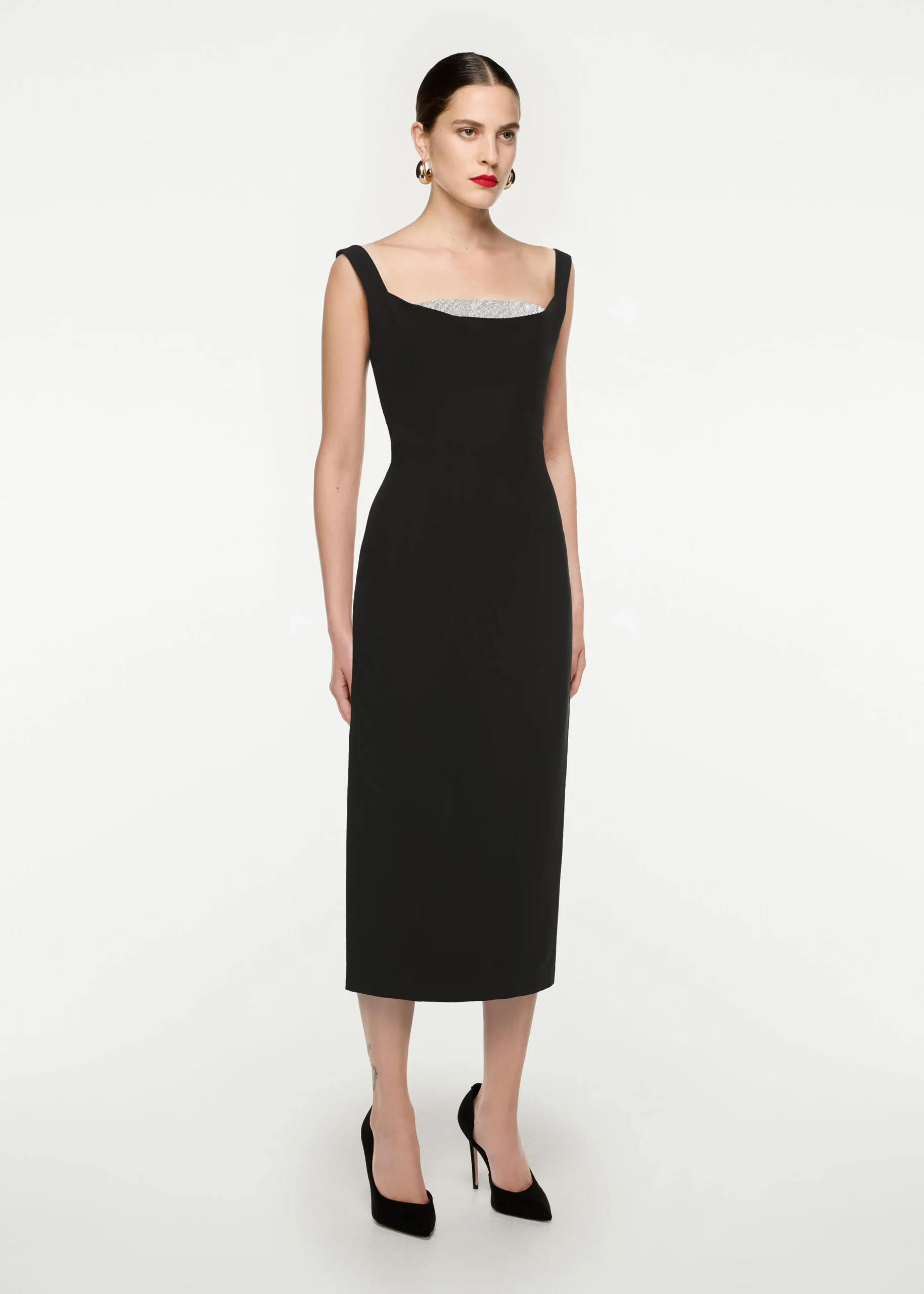 Ready To Wear|Ready To Wear Roland Mouret Off Shoulder Silk Wool Diamante Midi Dress Black