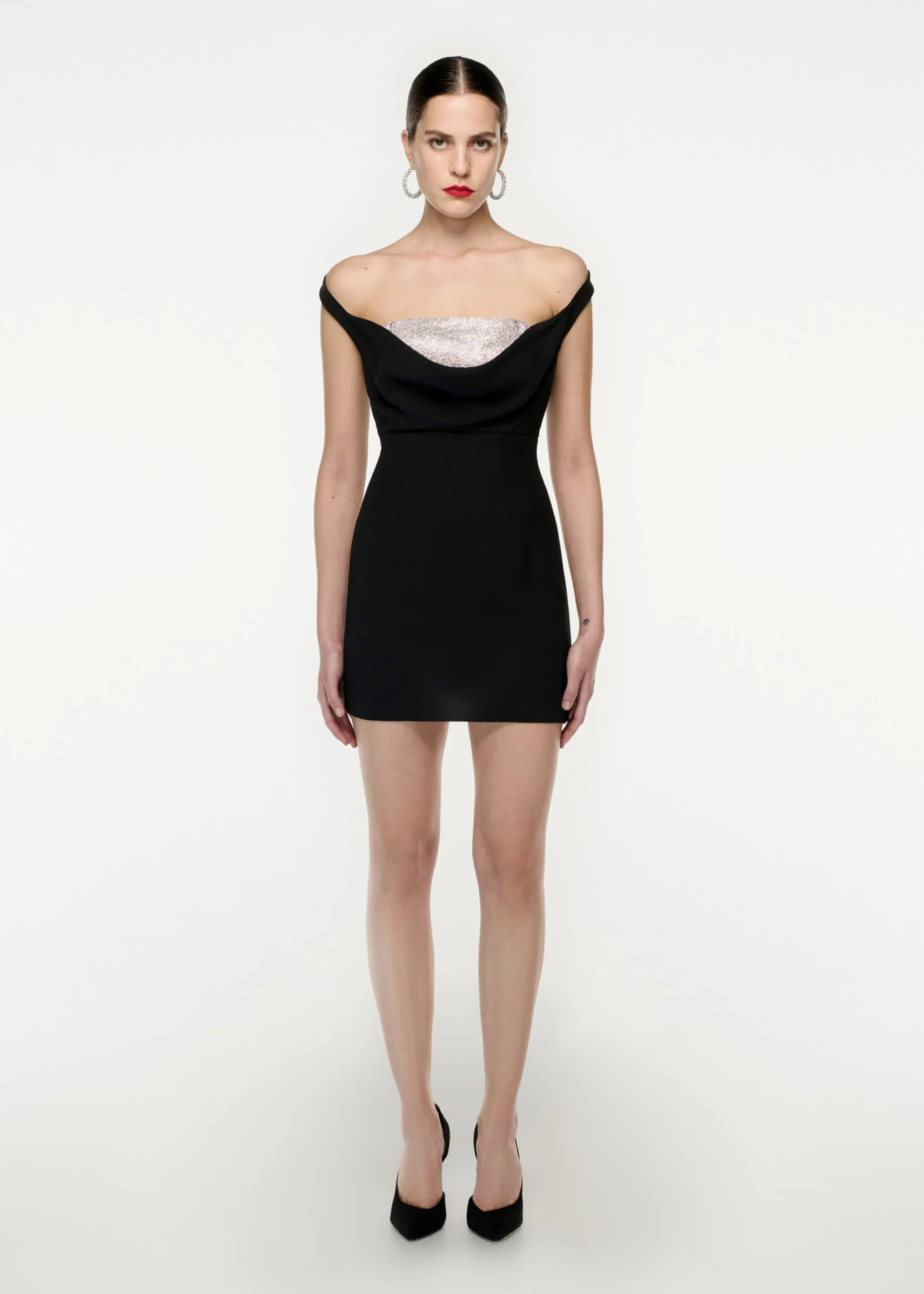 Ready To Wear|Ready To Wear Roland Mouret Off Shoulder Silk Wool Diamante Mini Dress Black
