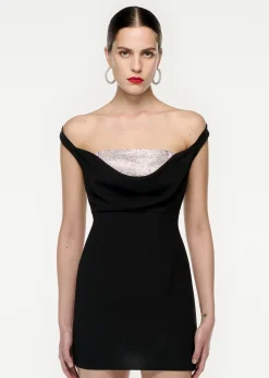 Ready To Wear|Ready To Wear Roland Mouret Off Shoulder Silk Wool Diamante Mini Dress Black
