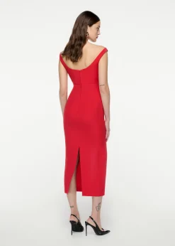 Ready To Wear|Ready To Wear Roland Mouret Off Shoulder Silk Wool Diamante Midi Dress Red