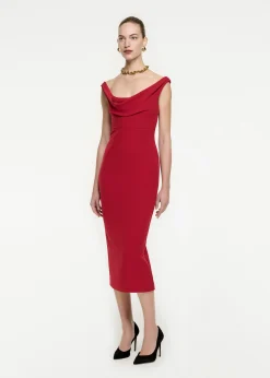 Ready To Wear|Ready To Wear Roland Mouret Off The Shoulder Stretch Cady Midi Dress Red