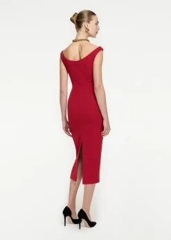 Ready To Wear|Ready To Wear Roland Mouret Off The Shoulder Stretch Cady Midi Dress Red