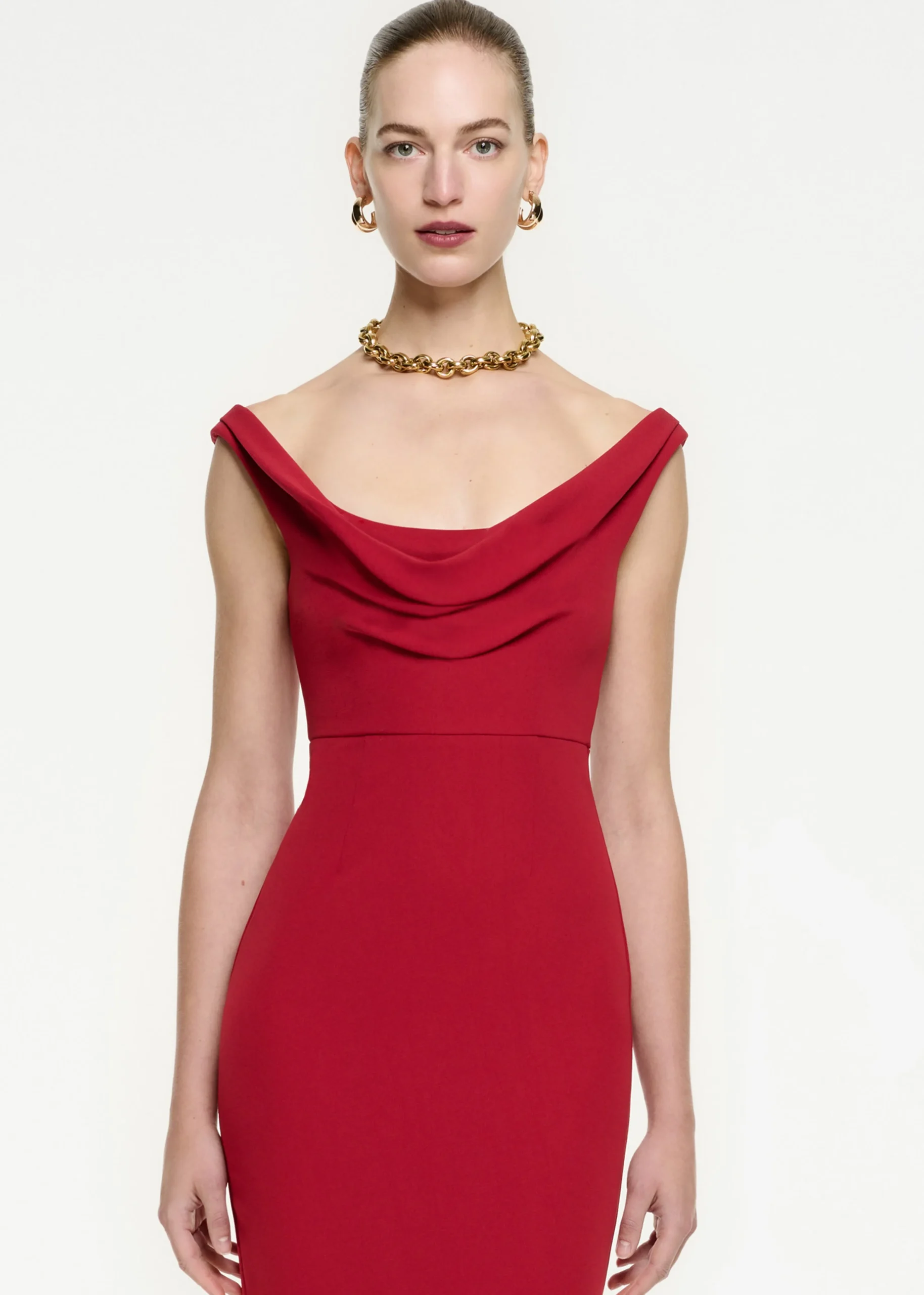 Ready To Wear|Ready To Wear Roland Mouret Off The Shoulder Stretch Cady Midi Dress Red