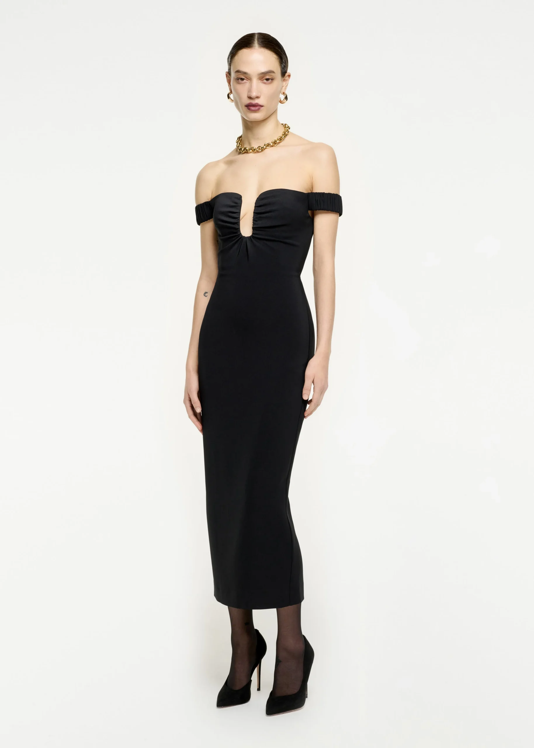 Ready To Wear|Ready To Wear Roland Mouret Off The Shoulder Stretch Cady Midi Dress Black